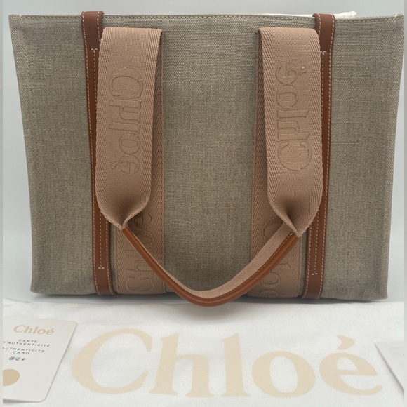 NEW! CHLOE WOODY MEDIUM CANVAS TOTE BAG NWT AUTHENTIC - Picture 7 of 14